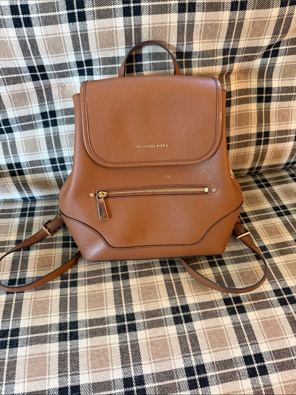 Michael Kors Brown Leather Backpack with Gold Hardware